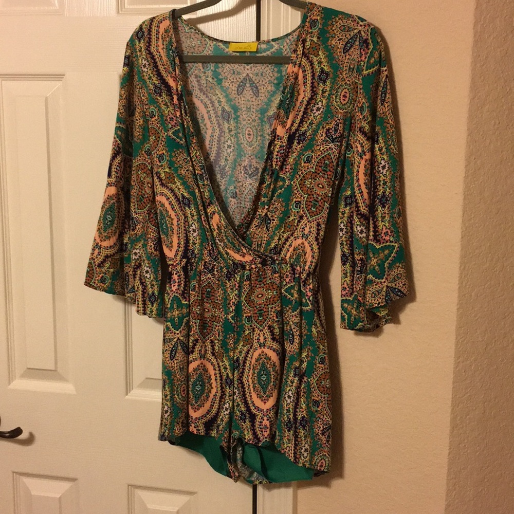 Green printed romper